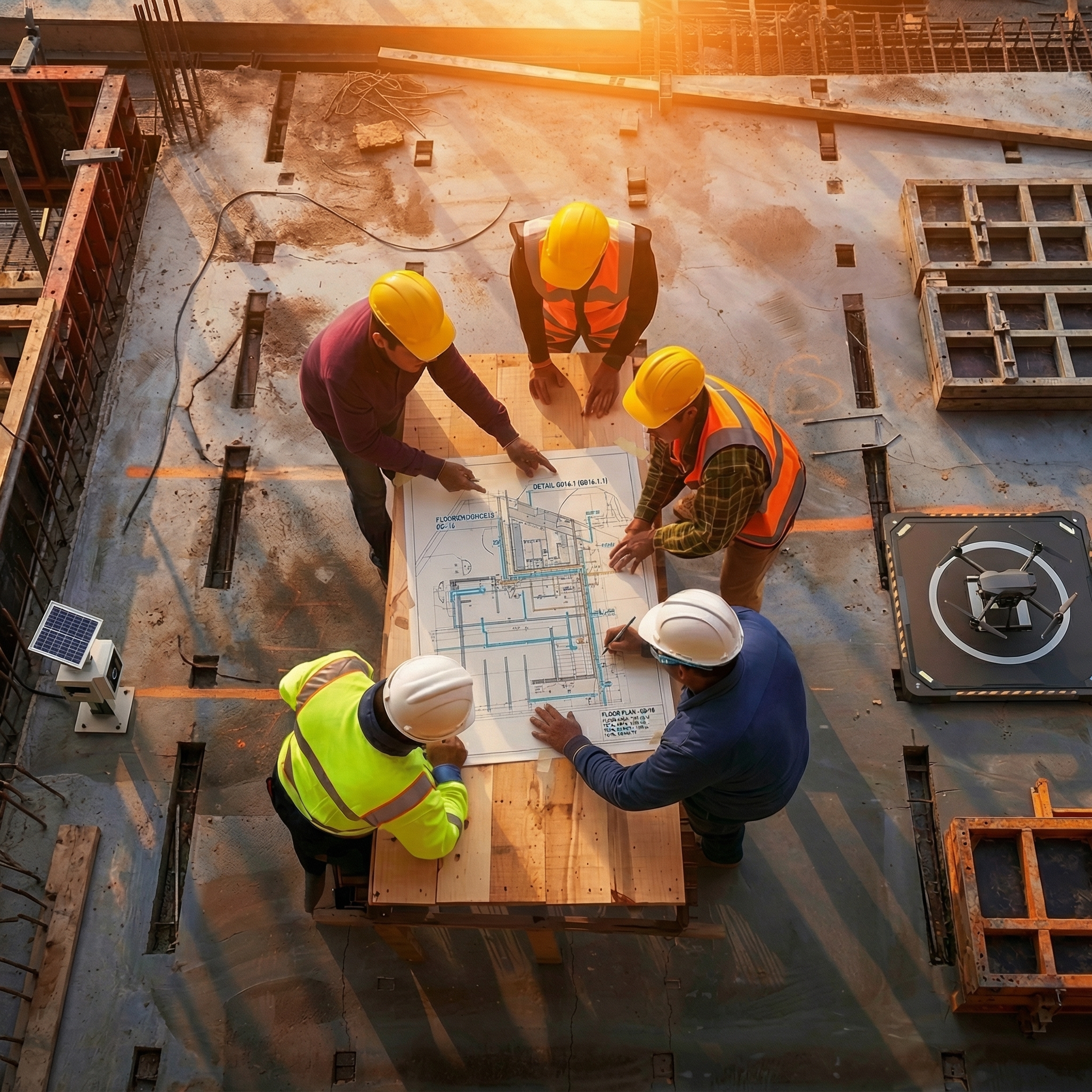 Construction team at work